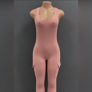 Pink Ribbed Sleeveless Jumpsuit